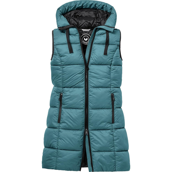 Стьобана жилетка PATSY & LOU з капюшоном, довга жіноча жилетка з двостороннім блискавкою, приталена модель для витонченої фігури, тепла та терморегулююча, розмір 36-48, колір Petrol