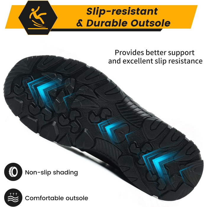 Зимові робочі черевики з металевим носком для чоловіків та жінок. Водонепроникні захисні черевики з антиковзкою підошвою. Розмір 40 EU, колір: чорний