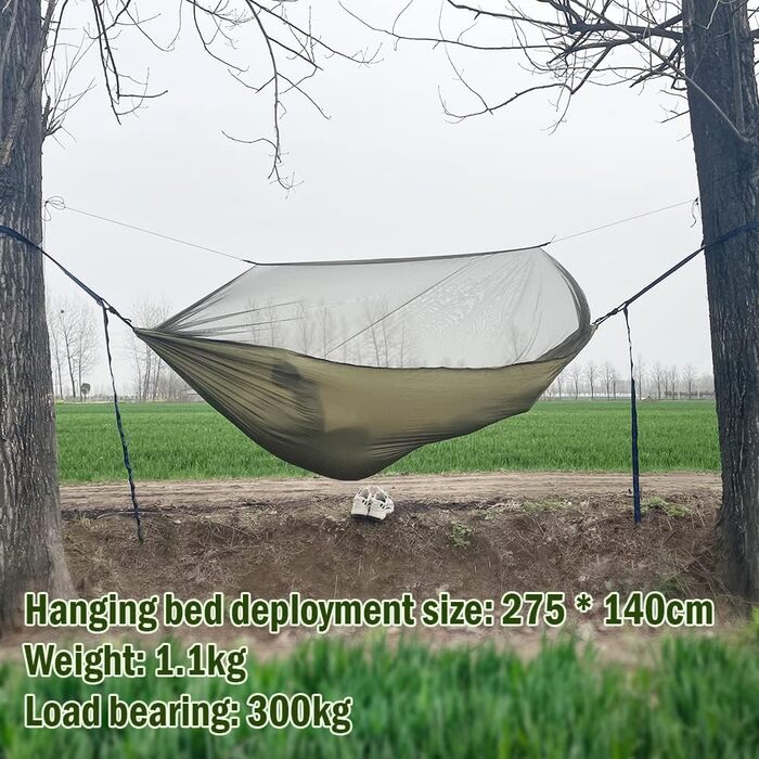 Гамак з москітною сіткою та тентом 300 кг, кемпінговий гамак-намет, ремені для кріплення, набір для біваку, ультралегкий 275x140 см