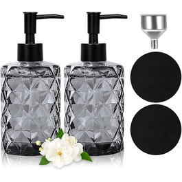 Дозатор мила чорний, скляний дозатор для ванної кімнати, наповнюваний дозатор з нержавіючою сталею, 2 підставки, 330 мл, вінтажний дизайн