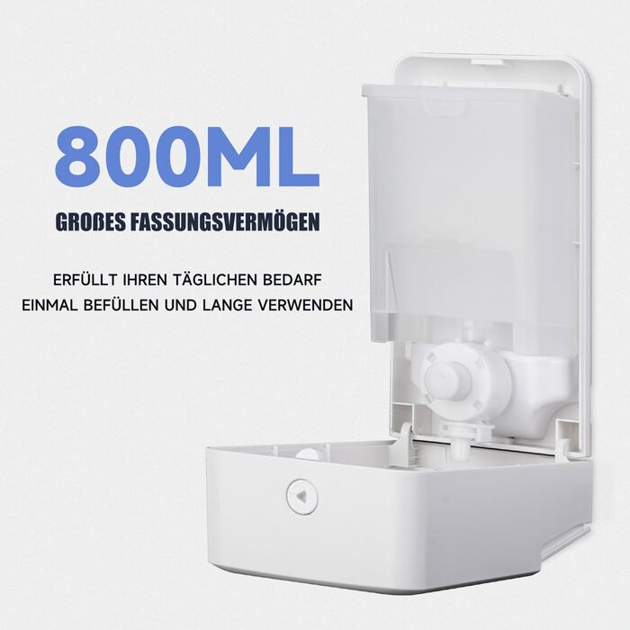 AIKE AK1006 800ML Soap Dispenser Wall Mount No Drilling, Manual Wall Soap Dispenser Made of Plastic, Liquid Soap Dispenser for Public Use, White