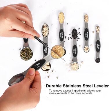 Magnetic Measuring Spoon Set, Stainless Steel with Leveler, 9-Piece, Stackable, Metal, Measuring Spoons for Baking, Measuring Cups and Spoons, Kitchen Gadgets, Home Accessories, Fits in Spice Jars