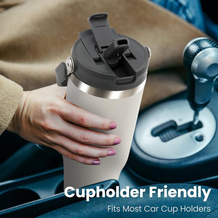 Термокружка-термос Riley Joy 1л з нержавіючої сталі з трубочкою та ручкою - для напоїв на винос, миється в посудомийній машині, не протікає, білий