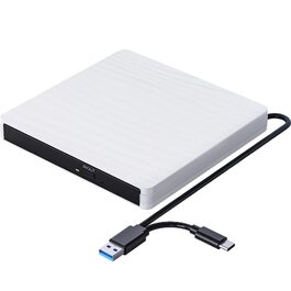 Зовнішній DVD-привід USB 3.0 та Type-C, портативний CD/DVD+/-RW записувач для ноутбука, ПК, MacBook, Windows, MacOS, Linux (Білий)