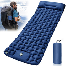 Isomatte Self-Inflating Camping Pad - Ultralight & Waterproof Sleeping Mat with Pump & Pillow - Ideal for Camping, Hiking, Fishing, Travel & Outdoor Use (Blue)
