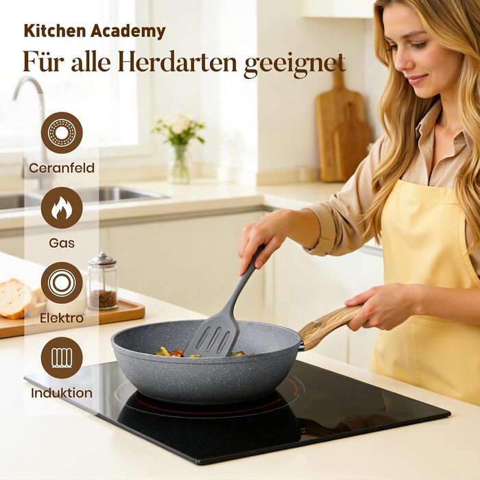 Набір посуду Kitchen Academy, 17 предметів, каструлі та сковороди з антипригарним покриттям для індукційних плит (Сірий)
