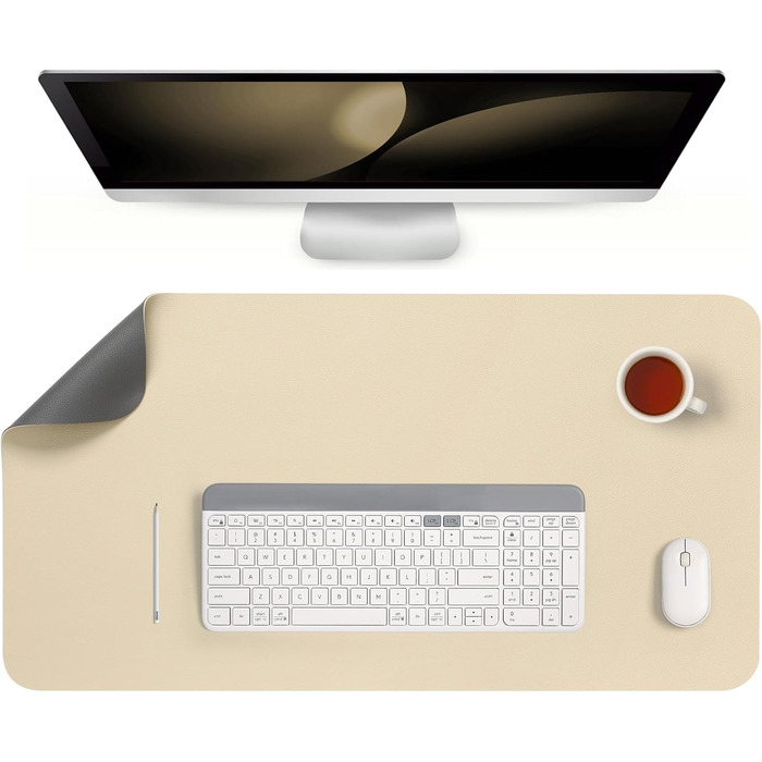 Килимок на стіл двосторонній протиковзкий, 40 x 80 см / 90 x 43 см. Килимок для ноутбука, мишки, офісу, з штучної шкіри. Сірий, салатовий