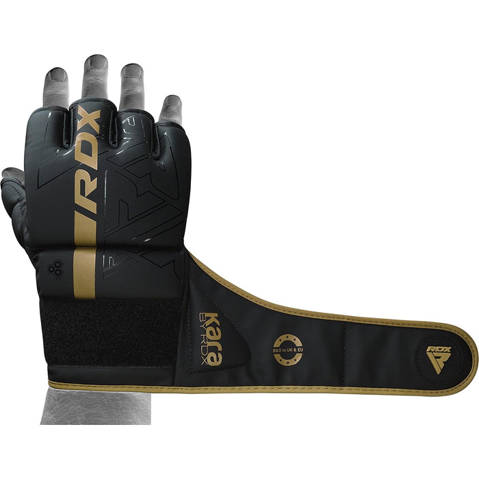 Боксерські рукавички RDX Profi MMA: шкіряні, для тренувань, спарингу, кікбоксингу, муай-тай, чорні (Золотий, S)