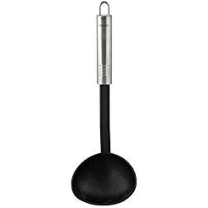 Fackelmann Овальний ручка, ніж для подрібнення часнику з нержавіючої сталі, ергономічна ручка (сріблястий), 1 шт. (з ложкою для супу з PP)