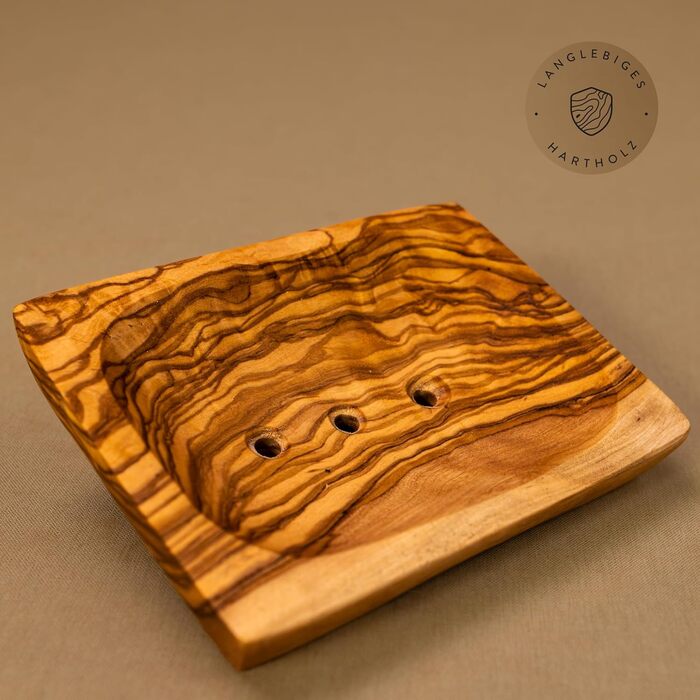 Сейф для мила з отворами з оливкового дерева з піддоном для води, 13 см