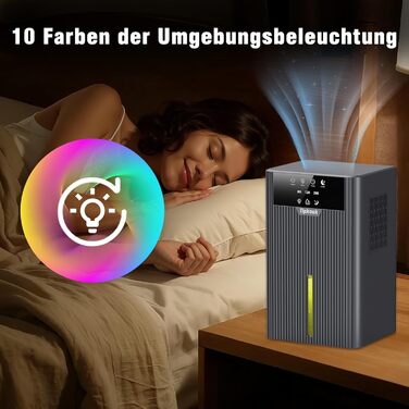 Електричний осушувач повітря Tipkook 2400 мл з автоматичним відтаненням, 10 кольорових світлодіодів, таймером 8/12/24 год, портативний для ванної, спальні, кухні, шафи, срільно-сірий