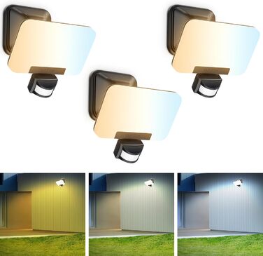 OREiN Security Light CCT Outdoor Lamp with Motion Sensor 24W=200W, 3 Color Temperatures & 3 Modes Outdoor Wall Light 2800LM Ultra-Bright, 5D Swivel IP65 Outdoor Floodlight Spotlight, 3 Pack
