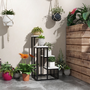 Outsunny Plant Stand Steel Flower Shelf 4 Tiers for Garden Balcony 34x34x70cm White