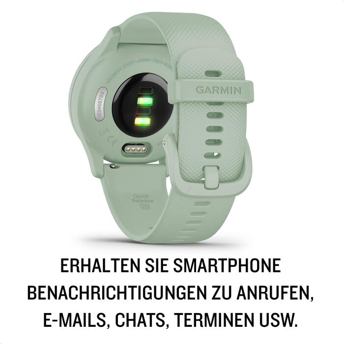 Garmin vívomove Sport - смарт-годинник з аналоговими стрілками та сенсорним дисплеєм. Функції спорту та здоров'я, сповіщення зі смартфона та до 5 днів роботи від акумулятора. Колір: м'ятний