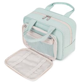 Жіноча велика косметичка Kulturtasche, органайзер для косметики, дорожня косметичка, валізка для косметики, для чоловіків та жінок (Бежевий фламінго, М'ятно-зелений)