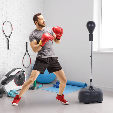 HOMCOM Punching Ball Set Standbox Training Set 136-154 cm Height Adjustable with 1 Pair of Gloves Suitable for Professionals and Beginners Black | Aosom