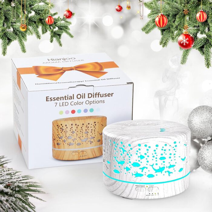 Аромадифузор Hianjoo 700 мл з таймером, ультразвуковий, LED, 7 кольорів, для офісу, йоги, спа, спальні - світле дерево (біла деревина)