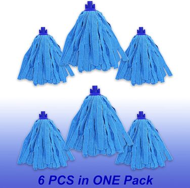 6-Piece Blue Microfiber Mop Replacement Heads, compatible with O-Cedar Microfiber Cloth Mop, Mop Refill Pack, for 2 cm Diameter Mop Handle