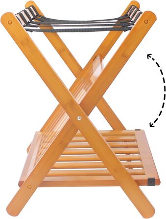 Fully assembled bamboo luggage rack with 5 straps, 2-tier foldable suitcase stand, wide wooden luggage rack, foldable luggage shelves, ideal for guest rooms, bedrooms, hotels
