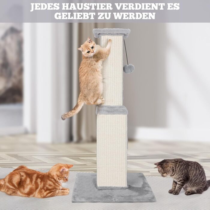 Kratzbaum, 31.5 inches (80cm) tall Scratching Post, Cat Tree, Scratching Log for Medium and Small Cats, Natural Sisal Scratching Post with Interactive Plush Ball, Beige