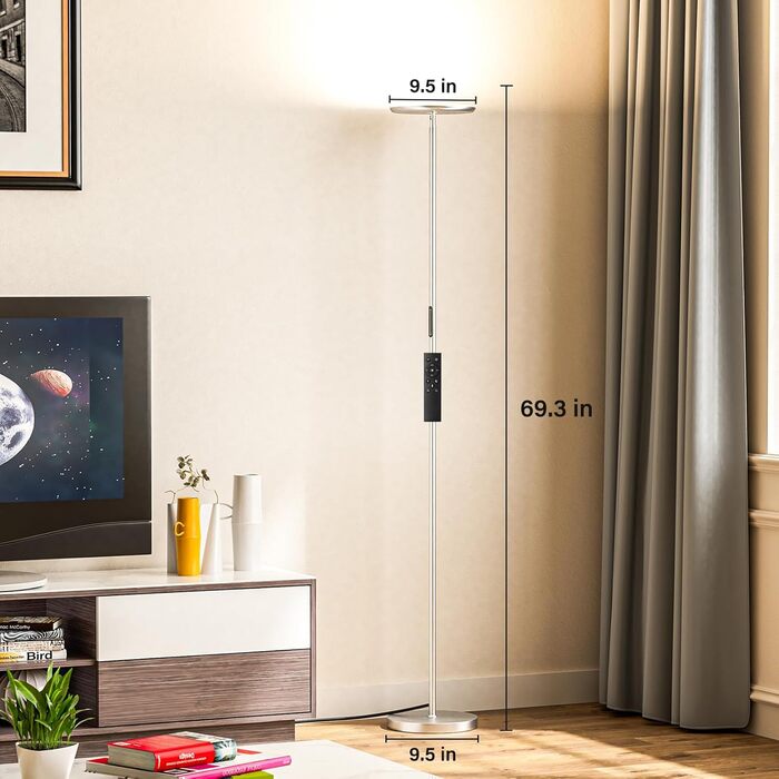 LED-стельова лампа PreeOtti для вітальні, диммування, 36W, з пультом та сенсором, 3 колірні температури (чорний/сріблястий)