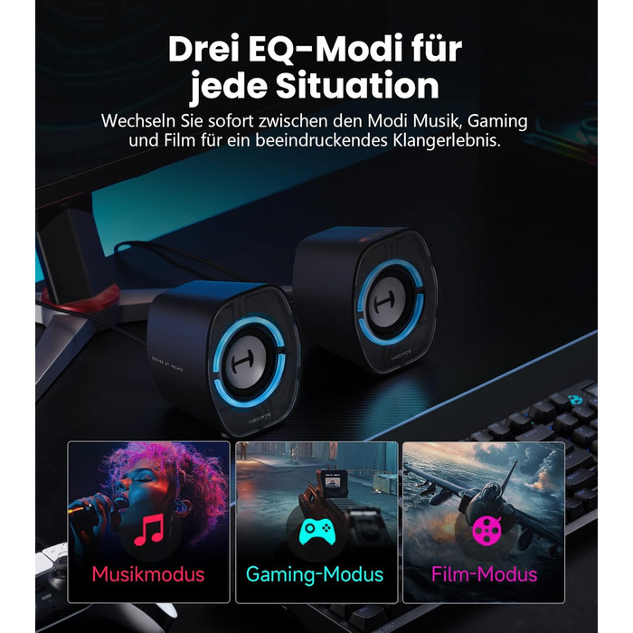 Комп'ютерні колонки Edifier G1000 II з RGB-підсвічуванням, Bluetooth, USB-C, AUX, для PC, PS5, Switch (чорний)