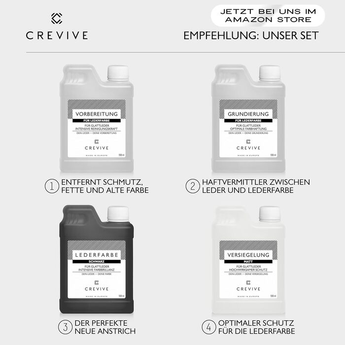 CREVIVE Leather Dye 500 ml – Color selectable – for genuine leather and faux leather for dyeing and recoloring leather – Black