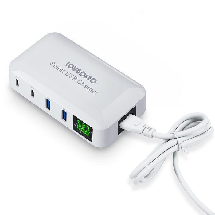 Зарядна станція Schnellladestation PD20W QC3.0 7-в-1 з LCD-дисплеєм, USB-роз'єми, сумісна з iPhone, iPad, Samsung, Huawei (Чорний)