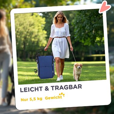 PawHut Легкий візок для собак та котів з алюмінію, склавний, з подушкою, сіткою, дверима та кошиком для зберігання (Блакитний)