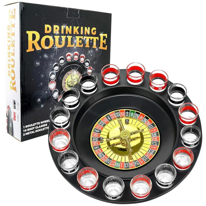 Рулетка для пиття Shot Glass Roulette набір 16 предметів, пластик, червоно-чорний