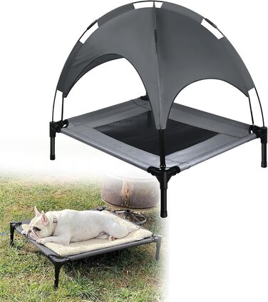 Підвищене ліжко для собак UISEBER 92x76x92 см, Outdoor з дахом, до 50 кг, водонепроникне, сіре+чорне