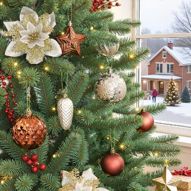 Набір прикрас для ялинки Alupssuc 128 шт. - ялинкові кулі, квіти, орнаменти, червоно-золотий (шампань, коричневий)