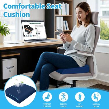 Подушка для сидіння TranquilRelax з Memory Foam (блакитна) для офісного крісла, дому та авто. Зняття болю в спині, куприку, сідницях та при ішіасі. Large