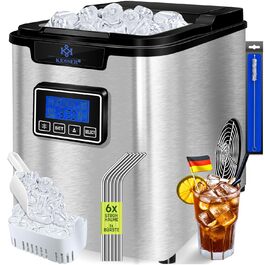 Машина для приготування льоду KESSER® з нержавіючої сталі, 150W, 12 кг/24 год, 3 розміри кубиків, таймер, LCD-дисплей, аксесуари