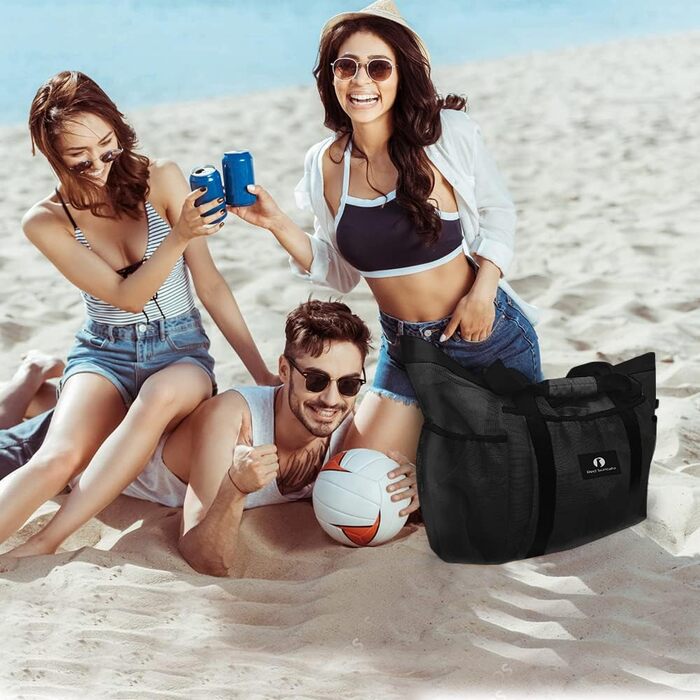 Red Suricata Large Mesh Beach Bag - Beach Bags and Shopping Bags (Black / Black)