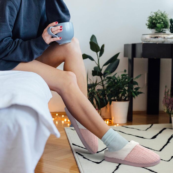 Жіночі тапочки MIXIN з пам'яті піни, теплі в'язані домашні тапочки, зручні сліпони, рожеві, 39 EU