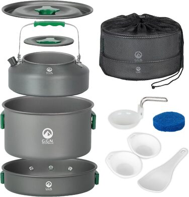 Go! Go! Nature! - Camping Cookware 9-Piece Set, Grey & Green
