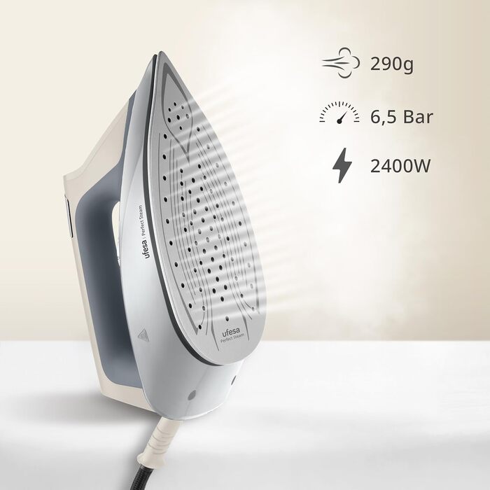 Праска з парогенератором Ufesa Perfect Steam, 2400 Вт, 6.5 Бар, вертикальна та горизонтальна, паровий удар 290 г, бак 1.2 л