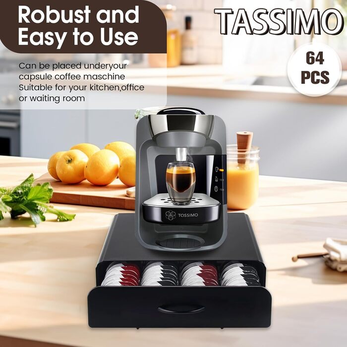 Органайзер для кавових капсул Tassimo на 64 капсули, коробка для зберігання, для кухні, офісу - з серветкою для чищення