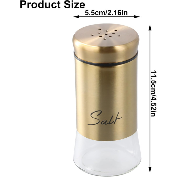 Набір солянок та перечничок 150 мл (2 шт.) з нержавіючої сталі та скла, золоті, для дому, кухні, ресторану, барбекю