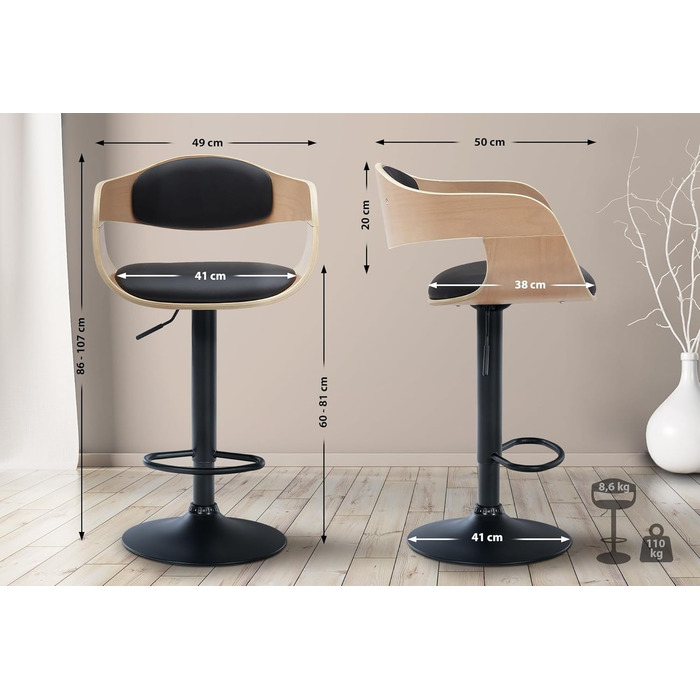 Kingston Adjustable Bar Stool with Premium Faux Leather Upholstery - Durable Metal Frame, 330lb Capacity