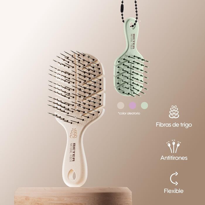 Beter – Натуральна міні-щітка для волосся з пшеничної волокна – Антистатична, для всіх типів волосся – Для мокрого та сухого волосся, з шармом