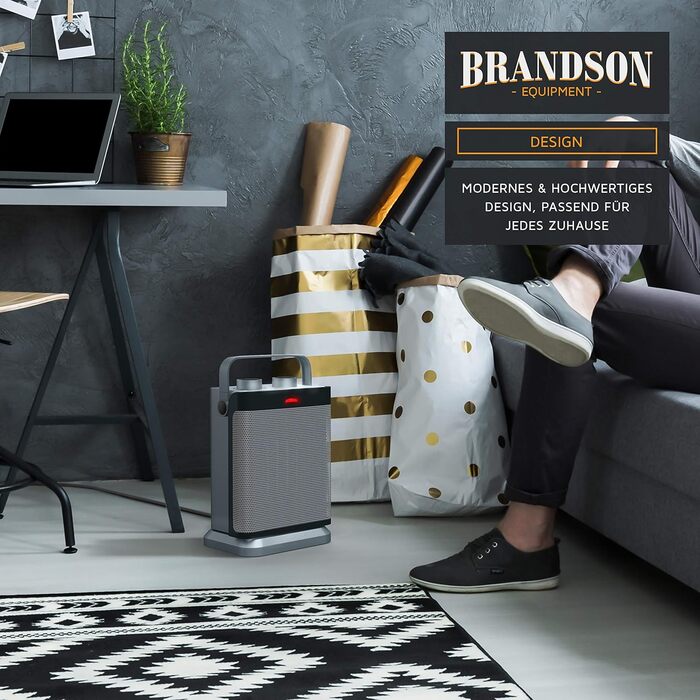 Електричний обігрівач Brandson з 2 рівнями потужності, регулюванням температури, функцією вентилятора, захистом від перегріву та обертанням | 1800 Вт, сертифікат GS, сірий та срібний колір