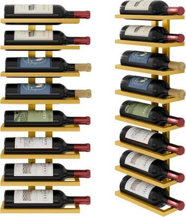 Настінна вітрина для вина FAVOOOSTY з 8 полицями, металева, для вітальні, спальні, винного погреба (Золота, 1 шт.)