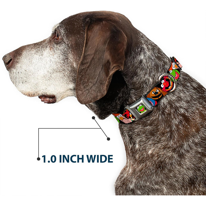 Нашийник для собак Buckle-Down з пряжкою Muppets Faces чорного кольору, 1' шириною, підходить для шиї 15-26 дюймів (38-66 см) - Великий