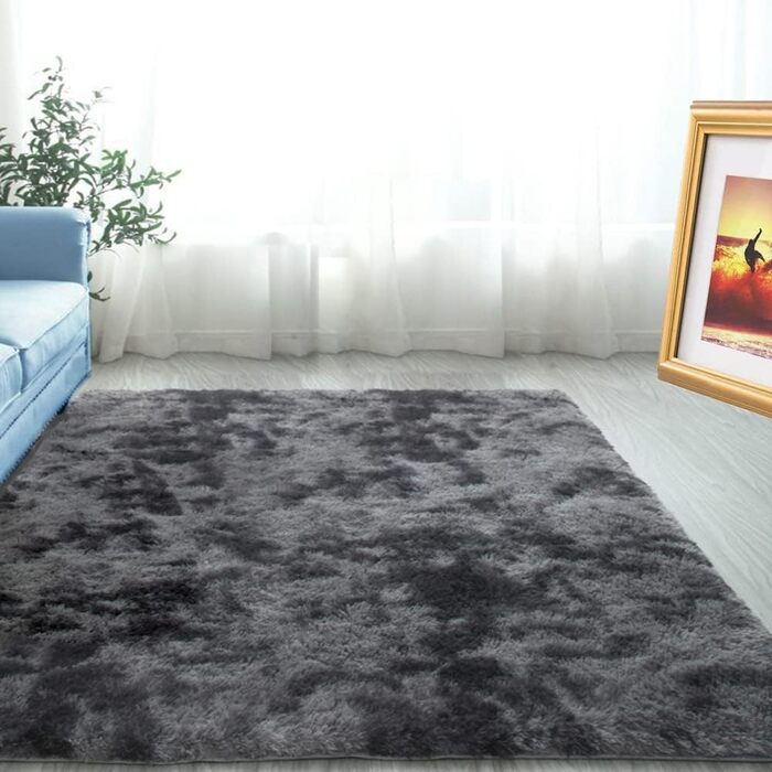 Шкіряний килим Hochflor 120x160 см - пухнастий, сучасний, для вітальні та спальні, темно-сірий (прямокутний)