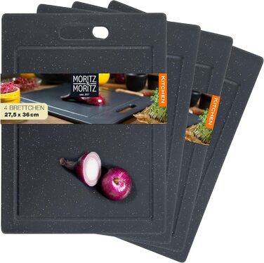 Набір обробних дощок Moritz & Moritz з пластику з імітацією граніту - 25 x 15 см, BPA Free, для сніданку, гігієнічні, придатні для миття в посудомийній машині (Великий, 4 шт.)