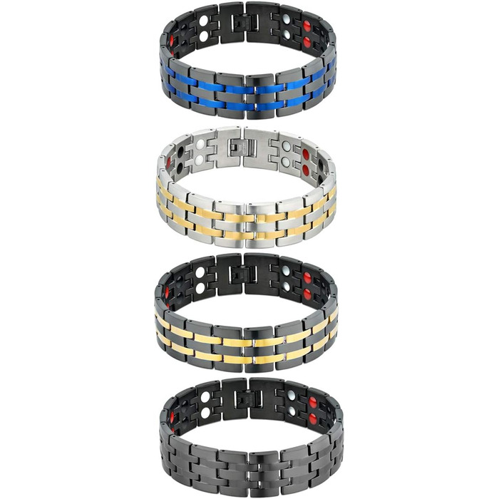 Магнітний браслет для чоловіків JewelryWe - терапевтичний, з нержавіючої сталі, великий, широкий, з ланцюжком. Ідеальний подарунок на День батька (4 шт.)