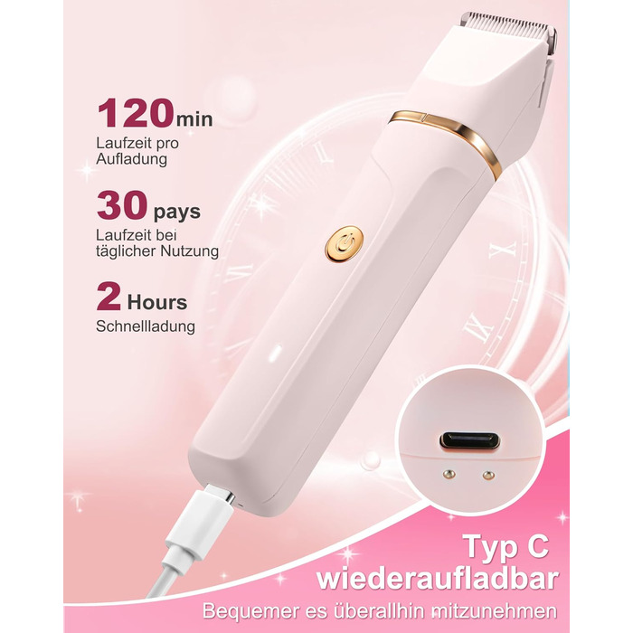 Електричний жіночий тример 3-в-1 для тіла та обличчя, водонепроникний, рожевий