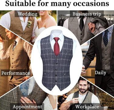 Чоловіча жилетка HISDERN в клітинку, формальна класична жилетка з бавовни, для весілля, в клітку 'Галстук', колір: коричневий